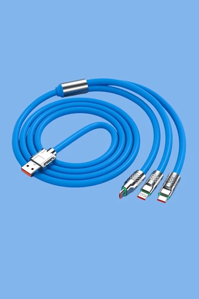 BUFFER®Kutulu 3 Şarj Aleti 1 Arada Çinko Alaşım Hızlı Şarj Kablosu Mavi 3 in 1 - 5