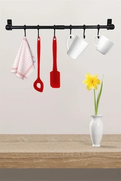 BUFFER® Duvara Monte Edilen 6 Kancalı Dekor Kaşıklık ve Kupa Askısı - 7