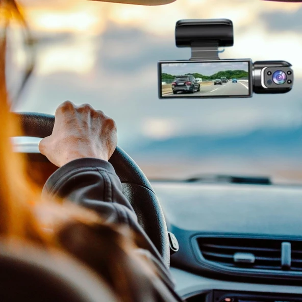 BUFFER®  WiFi Destekli Araç İçi & Dışı Çift Kameralı Dikiz Aynası Kamera - 3