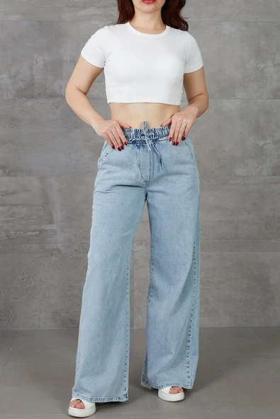 Kadın Beli Lastikli Rahat Kesim Kot Pantolon - Resim 5