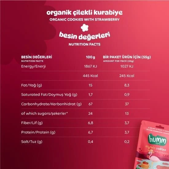 Humm Organik Vegan Çilekli Kurabiye 55 Gr - 2