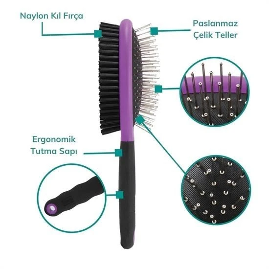 Buffer Çok Amaçlı Çift Taraflı Kolay Evcil Hayvan Kedi Köpek Temizleme Pet Fırçası - 3