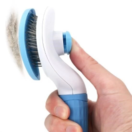 BUFFER® Kedi Köpek Tüy Toplayıcı Kendini Temizleyebilen Ergonomik Saplı Evcil Hayvan Tarağı Mavi - 3