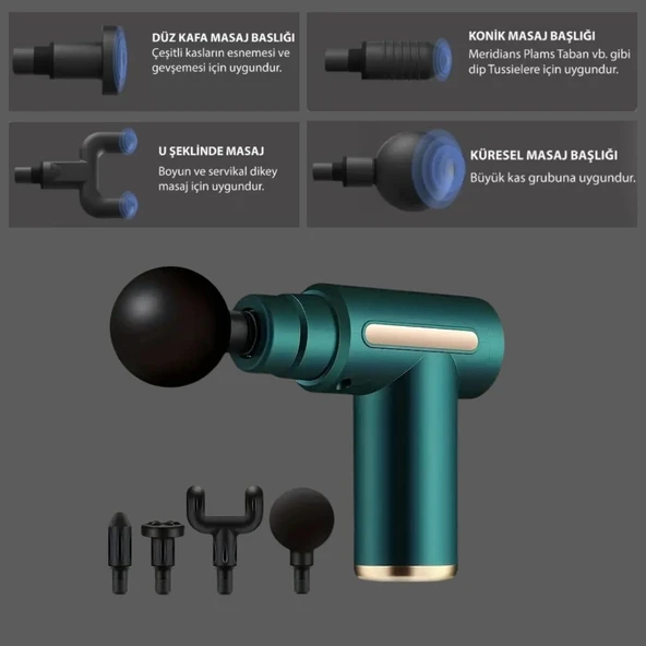 BUFFER® 4 Masaj Başlıklı Titreşim, Şarj Edilebilir Küçük Masaj Aleti,Masaj Tabancası - 5