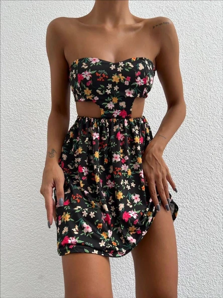 Straplez elbise baskılı - Resim 4