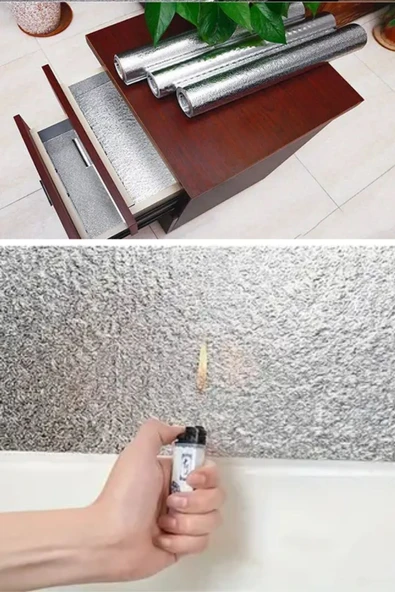 BUFFER® Rulo Gümüş Alüminyum Folyo Duvar Kağıdı, Kendinden Yapışkanlı Raf İçi, Su Geçirmez Folyo  2 mt x 60 cm - 8