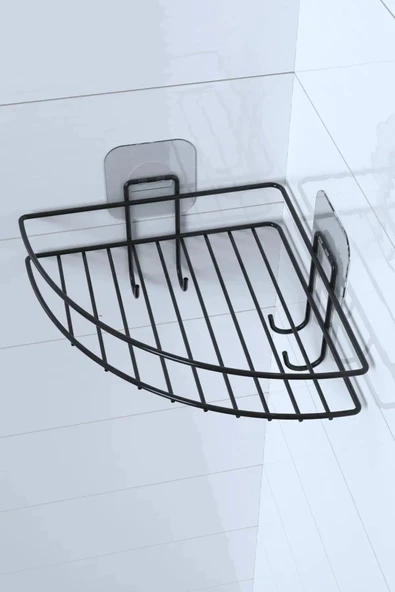 BUFFER® Yapışkanlı Banyo Köşeliği Kancalı Köşe Rafı Duş Şampuanlık Duvar Düzenleyici Organizer Raf - 8