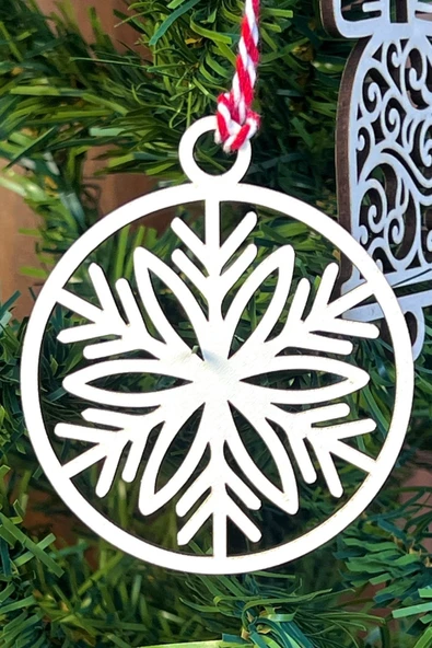 BUFFER® 10 Parça Kırmızı Beyaz İpli Karışık Model Ahşap Yılbaşı Ağaç Süsü - 8