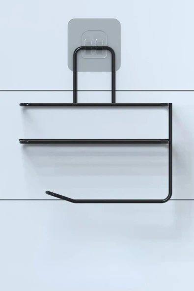 BUFFER® Kendiliğinden Yapışkanlı Tuvalet Kağıdı Tutacağı ve Yedek Raf - Siyah Modern Metal Tasarım - 8