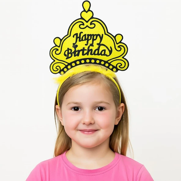 Sarı Happy Birthday Prenses Tacı – Doğum Günü Taç Aksesuarı ürün görseli 1