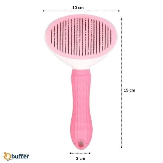 BUFFER® Kedi Köpek Tüy Toplayıcı Kendini Temizleyebilen Ergonomik Saplı Evcil Hayvan Tarağı Pembe - 5