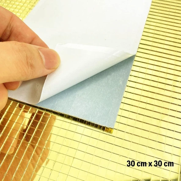 BUFFER® Kare Gold Cam Mozaik Fayans Çıkartmaları El İşi Kare Cam Fayans Kendinden Yapışkanlı Aynalı Dekor Panel 30x30 Cm - 5