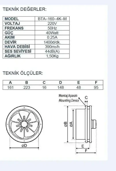 Ayas 25 cm Cam Aspiratörü BTA-250-4K-M - 4