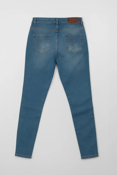 Kadın Yüksek Bel Mavi Skinny Jean Pantolon - Resim 2