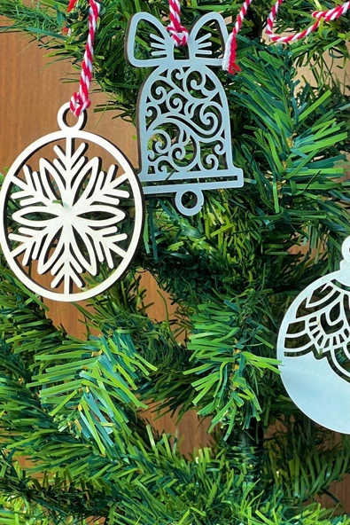 BUFFER® 10 Parça Kırmızı Beyaz İpli Karışık Model Ahşap Yılbaşı Ağaç Süsü - 7