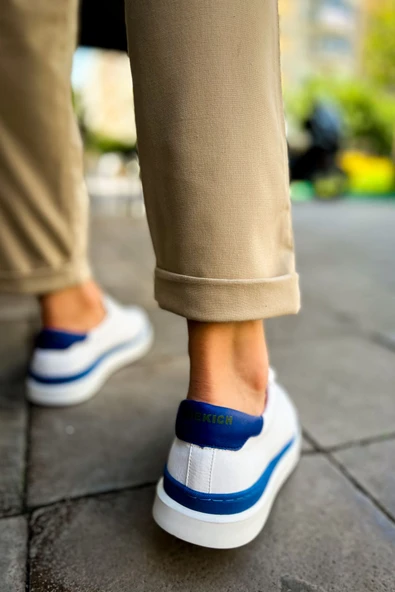 CH979 - Santoni GBT Spor Erkek Ayakkabı BEYAZ/MAVI - Resim 5