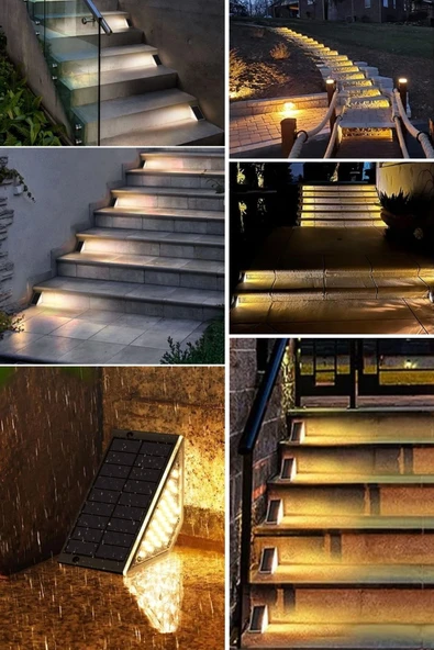 BUFFER® 8 Adet Üçgen  Güneş Enerjisi ile Şarj Olan Dış Mekan Solar Basamak Köşe Lambası - 2