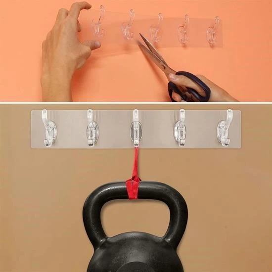 BUFFER® 5'li Güçlü Yapışkanlı Şeffaf Duvar Askısı Banyo Mutfak Düzenleyici Pratik Askılık - 4