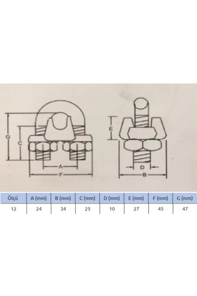 Tellioğlu Metal Çelik Halat Klemens 12mm (12ad) - Resim 2