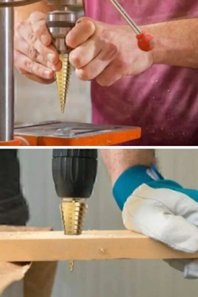 BUFFER® 3 Parça Kademeli Matkap Ucu Paslanmaz Uç Alüminyum Sac Demir Delme Seti - Resim 8