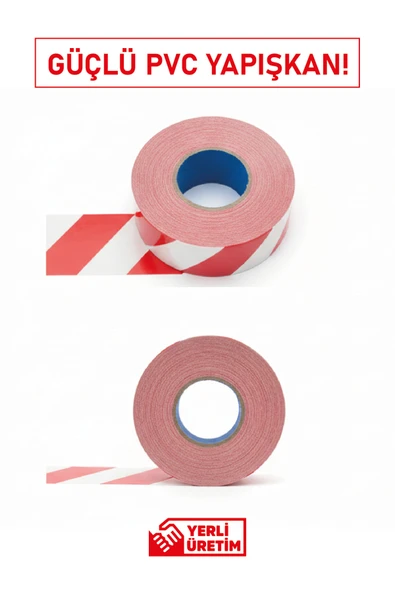 Evelux ETR 5111 Yapışkanlı Zemin İşaretleme Bandı | Kırmızı Beyaz Uyarı Bandı - Resim 3