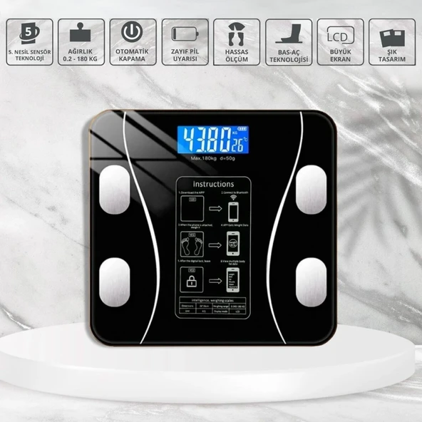 BUFFER® Dijital Baskül Yağ Ölçer Fonksiyonlu Akıllı Baskül Bluetooth Bağlantılı Tartı - 5