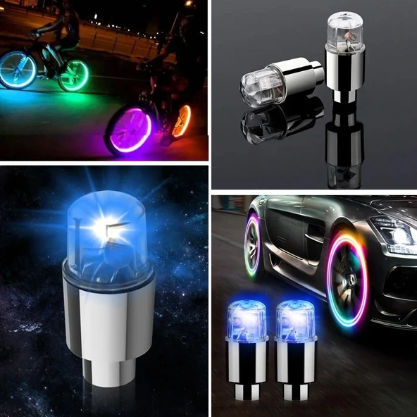 BUFFER® Araç ve Bisiklet İçin 2’li Mavi LED Hava Valfi Işık Kapakları–Gece Parlayan Lastik Lambası Sibop Kapağı - 2