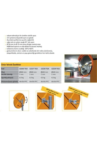 Evelux Trafik Güvenlik Aynası (60 Cm) Renk Sarı Siyah - Resim 2