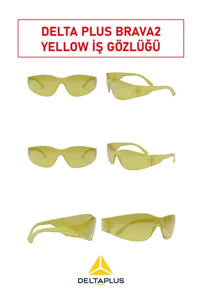 Delta Plus BRAVA2 Yellow İş Güvenlik Gözlüğü | Polikarbonat Tek Lens, UV Koruma, Darbe Dayanımlı ürün görseli 1