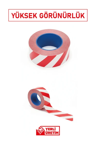 Evelux ETR 5111 Yapışkanlı Zemin İşaretleme Bandı | Kırmızı Beyaz Uyarı Bandı - Resim 2