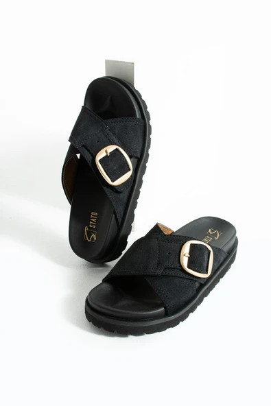 Stato Tekstil-Nappa Hafif Comfort Kadın Siyah Terlik 25Y-1482 - Resim 6