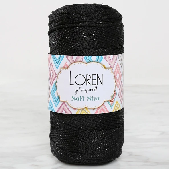 Loren Soft Star Makrome İpi Siyah Simli Siyah RM10 ürün görseli 1