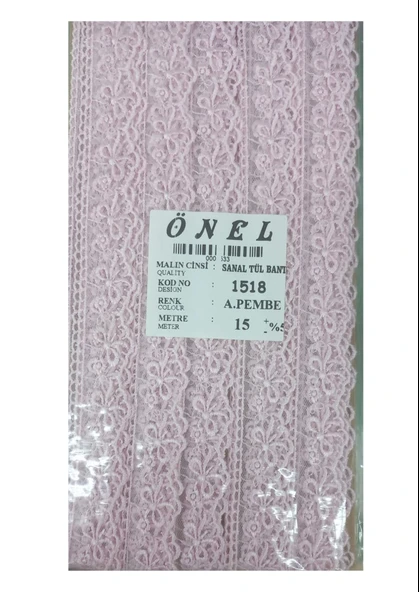 Dantel Polyester Sanal Tül Bant Açık Pembe 15 Metre En 3 cm ON-1518-AP