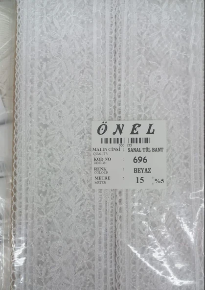 Dantel Polyester Sanal Tül Bant Beyaz 15 Metre En 6 cm ON-696-B