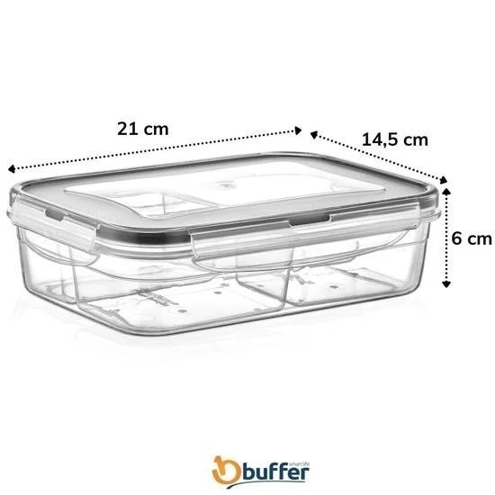 BUFFER® 4 Bölmeli Sızdırmaz Contalı Kilitli Kapaklı 1 Litre Erzak Saklama Kabı -LC520 - 3