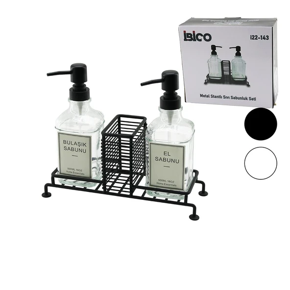 3 PCS METAL STANDLI - CAM SIVI SABUNLUK SETİ SÜNGERLİK (5250)