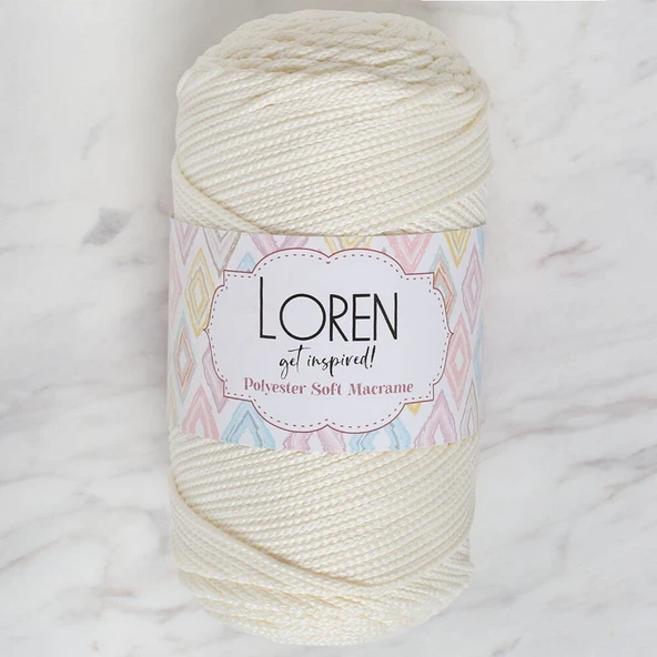 Loren Polyester Soft Macrame Krem El Örgü İpi - LM003 - 34427