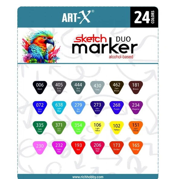 Rich Art-X Sketch Marker Duo Su Bazlı Çift Uçlu Kalem 24 Renk (KOD: 18047) - Resim 3