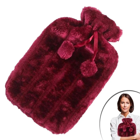 BUFFER® 2 Litre Ponponlu Peluş Sıcak Su Torbası 1.Sınıf Kauçuk Malzeme - 3