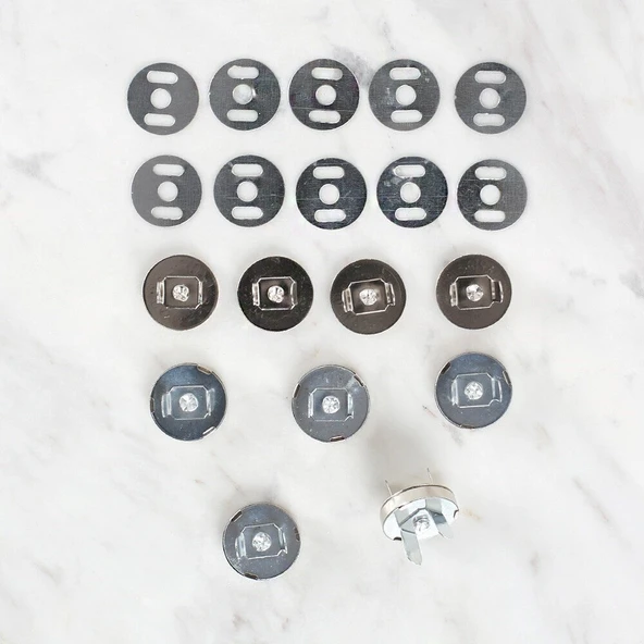 Loren Manyetik Mat Gümüş Metal 5 li Çıt Çıt Set ürün görseli 1