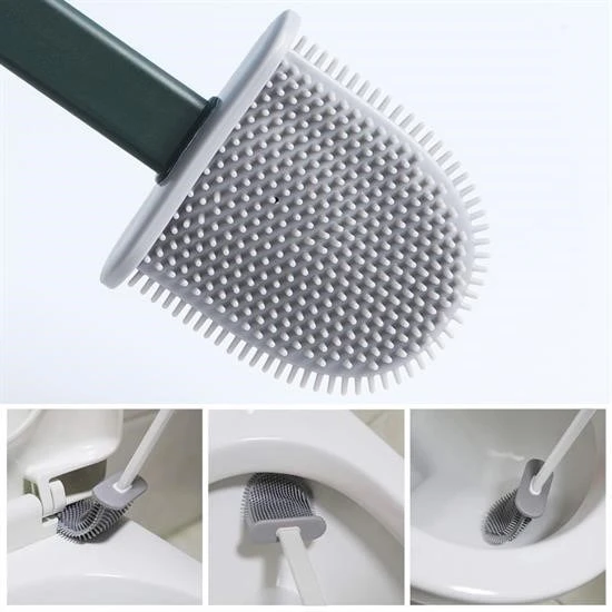 BUFFER® Duvara Monte Edilebilir Kapaklı Askılı Klozet Yumuşak Silikon Başlıklı Tuvalet Fırçası Seti - 8