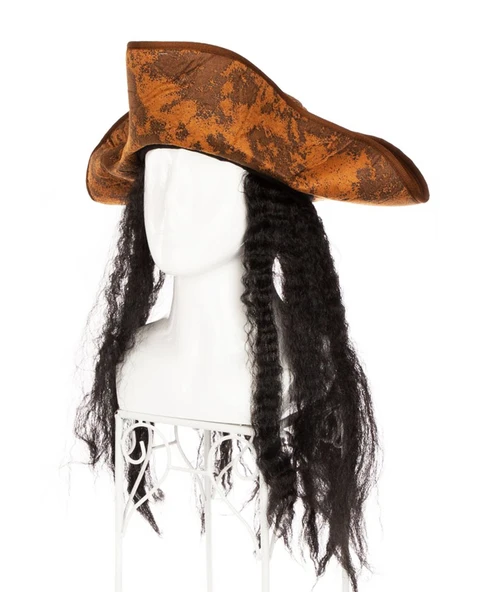 Siyah Saçlı Kaptan Korsan Şapkası - Resim 5