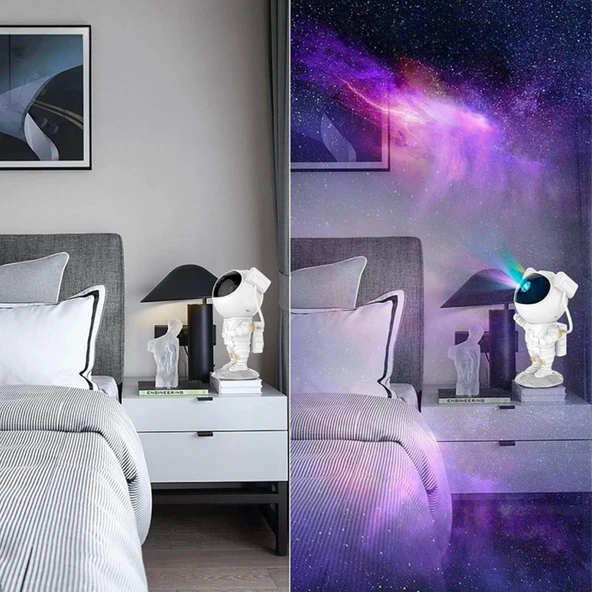 BUFFER® Uzaktan Kumandalı ve Zamanlayıcılı Farklı Renk Işık Modlu Astronot Projektör Gece Lambası - 4