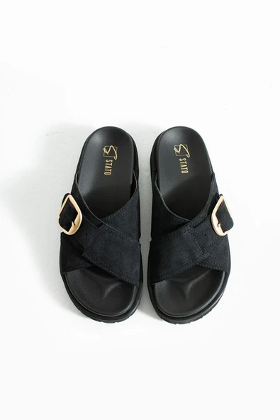 Stato Tekstil-Nappa Hafif Comfort Kadın Siyah Terlik 25Y-1482 - Resim 5