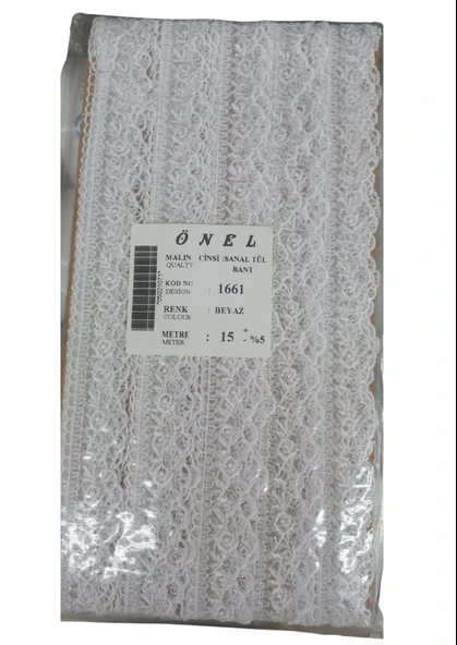 Dantel Polyester Sanal Tül Bant Beyaz 15 Metre En 6 cm ON-1661-B
