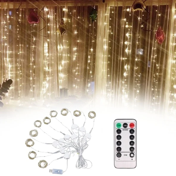 BUFFER® Uzaktan Kumandalı LED Perdeye Takılabilen Kancalı Işık Usb 3x3 Metre Peri Perde LED - 3