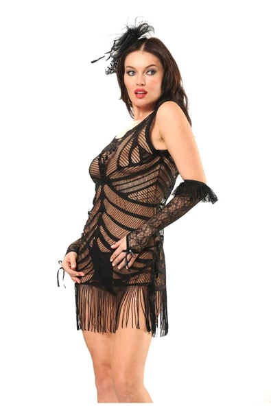 Siyah Dantel Saçaklı Gecelik-627 - Resim 5