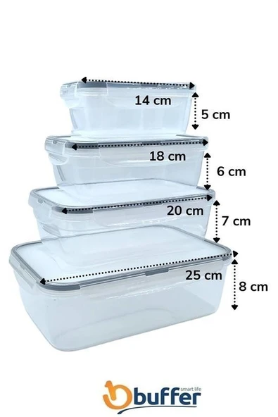BUFFER® 4lü İç İçe Sızdırmaz Contalı Kilitli Kapaklı Plastik Erzak Saklama Kapları LC315 - 6