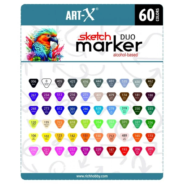 Rich Art-X Sketch Marker Duo Su Bazlı Çift Uçlu Kalem 60 Renk (KOD: 18050) - Resim 3