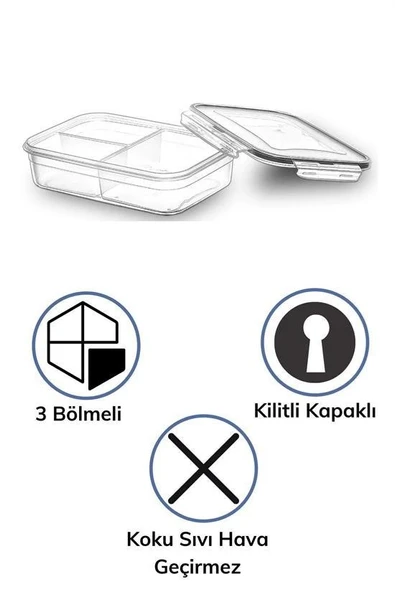 BUFFER® 3 Bölmeli Kilitli Kapaklı 1 Litre Erzak Saklama Kabı LC-510 - 7